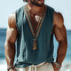 Men's Summer V-neck Vintage Embroidered Tank Top