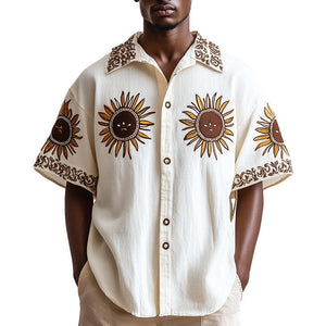 Men's Western Vintage Embroidered Short Sleeve Shirt