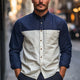 Men's Cotton And Linen Contrast Stitching Basic Long-Sleeved Shirt