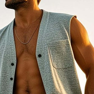 Men's Cotton Blend V-Neck Single-Breasted Vest