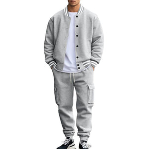 Men's Stand Collar Baseball Jacket Trousers Sports Casual Set
