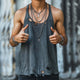 Men's Retro Hole Washed Crewneck Tank Top