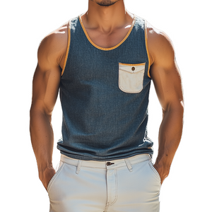 Men's Fashion Casual Round Neck Tencel Denim Slim Tank Top