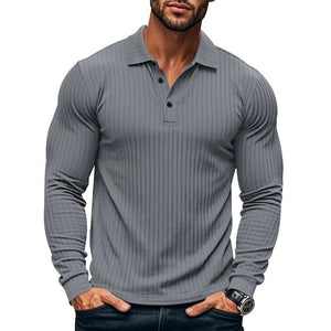 Men's Casual Elastic Long Sleeve POLO Shirt