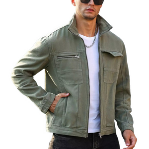 Men's Vintage Green Zipper Denim Jacket