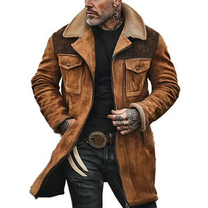 Men's Colorblock Suede And Polar Fleece Lapel Mid-Length Coat