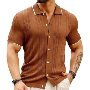 Men's Lapel Contrast Color Single-Breasted Sweater POLO Shirt