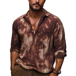 Men's Summer Red Brown Tie-Dye Cotton Casual T-Shirt