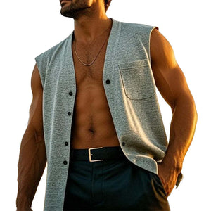 Men's Cotton Blend V-Neck Single-Breasted Vest