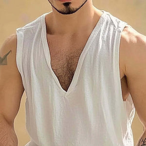 Men's Solid Color Cotton V-Neck Tank Top