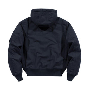 Men's Casual Cotton Loose Hooded Zipper Bomber Jacket