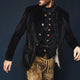 Men's Black Stand Collar Single Breasted Velvet Slim Jacket