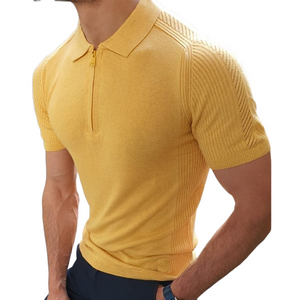 Men's Fashion Casual Bright Color Polo Collar Knitted Short-sleeved T-shirt
