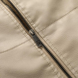 Men's Vintage Hooded Fleece Warm Zip-Up Slim Fit Leather Jacket