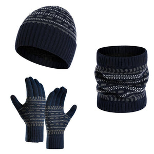 Men's Warm Knitted Hat, Scarf And Gloves Three-piece Set