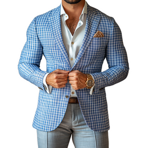 Men's Fashion Spring Summer Checked Notch Lapel Two Buttons Blazer