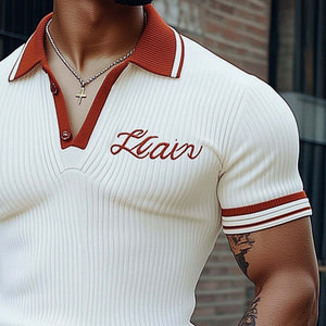 Men's Summer Polo Collar Fashion Knitted Short Sleeve T-Shirt