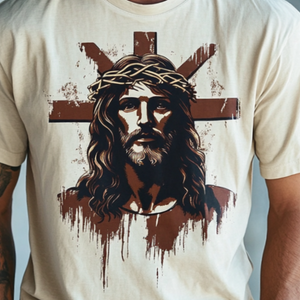 Men's Retro Casual Jesus Printed Round Neck Short Sleeve T-Shirt