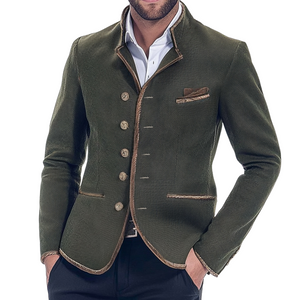 Men's Vintage Army Green Stand Collar Twill Button Jacket