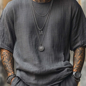 Men's Solid Color Linen Breathable Short-Sleeved T-Shirt