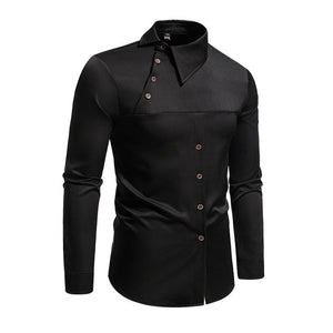 Men's Casual Lapel Slanted Placket Asymmetric Slim Fit Long Sleeve Shirt