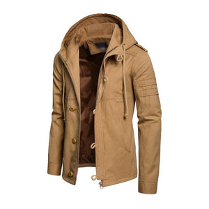Men's Casual Washed Cotton Patchwork Hooded Slim Fit Cargo Jacket
