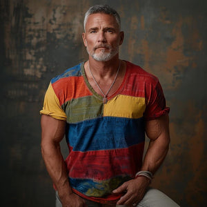 Men's Colorblock V-Neck Short Sleeve T-Shirt