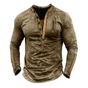 Men's Outdoor Tactical Zipper Henley Neck Long Sleeve T-Shirt