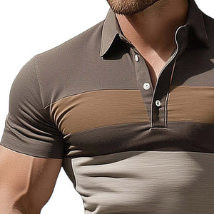Men's Summer Colorblock Polo Collar Short Sleeve Slim Fit T-Shirt