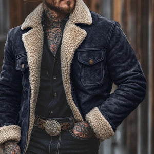 Men's Vintage Suede Lambswool Lining Warm Jacket
