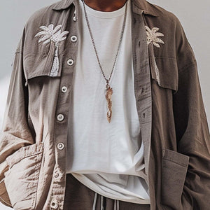 Men's Embroidered Long Sleeve Casual Shirt