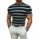 Men's Casual Contrast Color Striped Round Neck Slim Fit Knitted Short Sleeve Sweater T-Shirt