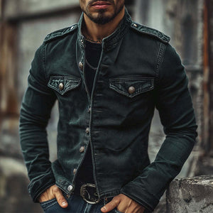 Men's Vintage Stand Collar Denim Jacket