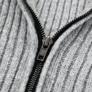 Men's Fashion Stand Collar Solid Striped Long Sleeve Mid-length Knit Cardigan
