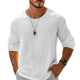 Men's Casual Cotton Linen Round Neck Loose Long Sleeve T-Shirt
