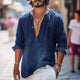 Men's Vintage Button V-Neck Long Sleeve Shirt