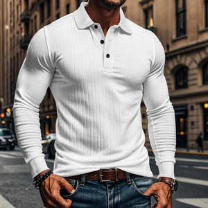 Men's Casual Elastic Long Sleeve POLO Shirt