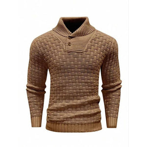 Men's Casual Jacquard Knit Lapel Sweater