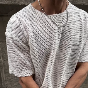 Men's Retro Casual Hollow Refreshing Round Neck Knitted Short Sleeve T-shirt