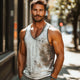 Men's Skin-friendly Breathable V-neck Retro Printed Tank Top