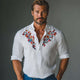 Men's Cotton And Linen Embroidered Polo Collar Casual Long Sleeve T-Shirt