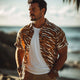Men's Summer Retro Tiger Print Casual Short Sleeve Shirt