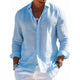 Men's Cotton And Linen Casual Solid Color Lapel Shirt