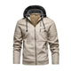Men's Vintage Hooded Fleece Warm Zip-Up Slim Fit Leather Jacket
