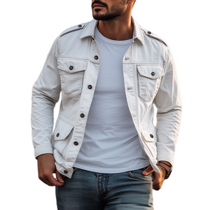 Men's Classic Casual Workwear Washed Multi-pocket Epaulette Jacket