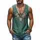 Men's Casual Deep V Neck Linen Flower Embroidered Slim Fit Tank Top