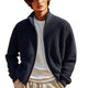 Men's Solid Knitted Waffle Stand Collar Zipper Cardigan