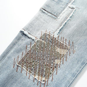 Men's Patchwork Embroidered Jeans