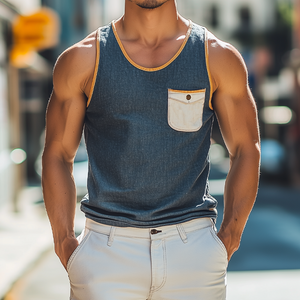 Men's Fashion Casual Round Neck Tencel Denim Slim Tank Top