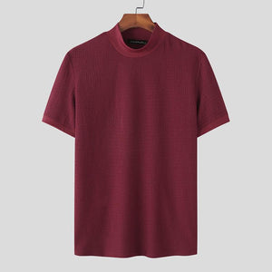 Men's Half Turtleneck Solid Color Tight Knitted Short-Sleeved T-Shirt